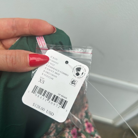 NEW Free People Floral Dress Women XS The Avenue Mini Cottagecore Emerald/pink - Picture 7 of 16